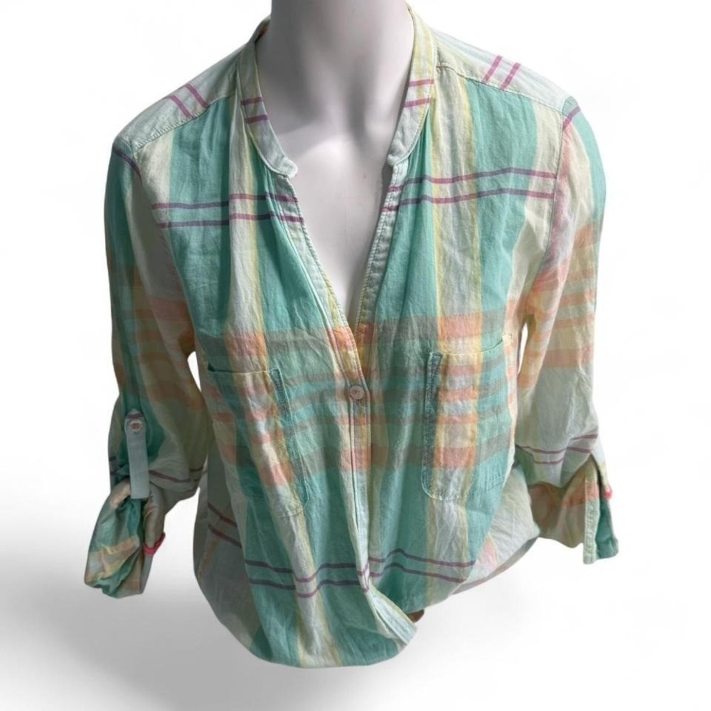 Holding Horses Anthropologie‎ Pastel Plaid Button Down Blouse Size 10